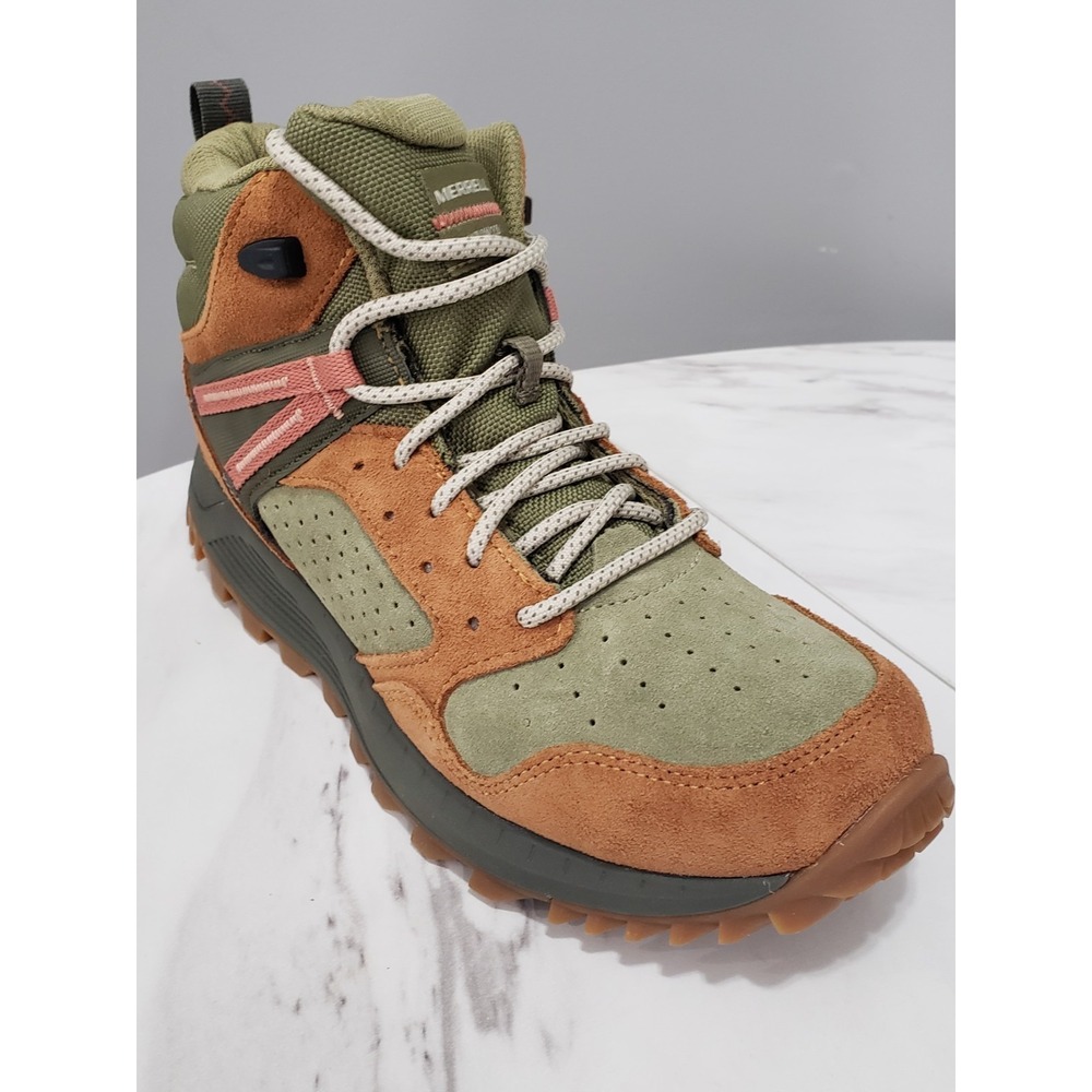 NEW 7.5 MERRELL WILDWOOD MID LEATHER WATERPROOF HIKING BOOTS FOREST GREEN BROWN - Picture 7 of 9